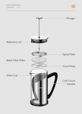 BPA मुक्त 34oz फ्रेंच प्रेस 4 परत फ़िल्टर 1000ML स्टेनलेस स्टील